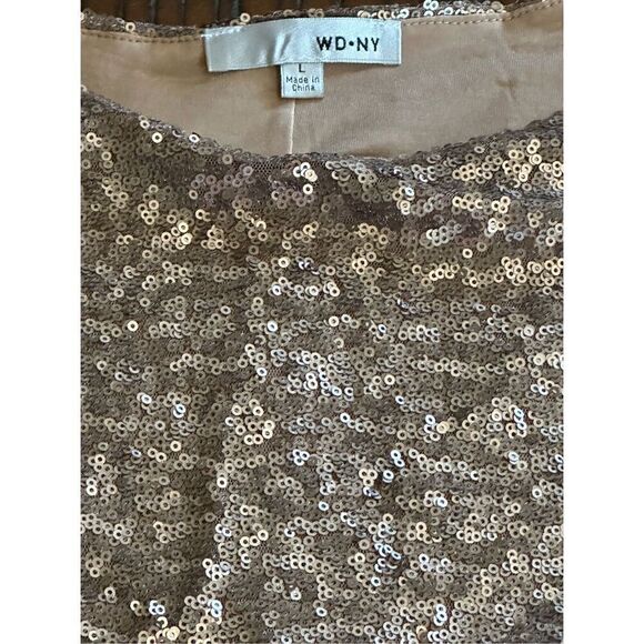 WD.NY party cocktail sequin top shirt L bronze gold - Picture 2 of 7